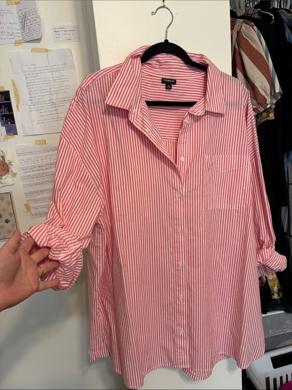 torrid Pink and White Striped Button-Down Shirt